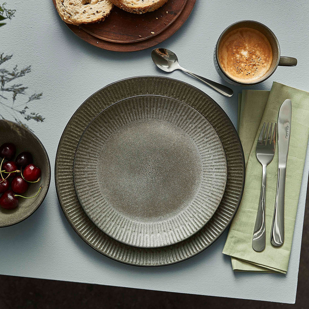 Relief Mittagsteller D27 cm Steingut grau